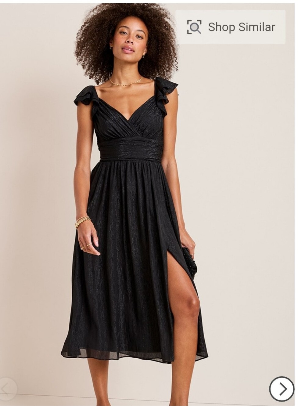 NWT Francescas Juliette Ruffle Sleeve Midi Dress Black Silver Shimmer V Neck